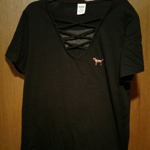 Large criss cross neck PINK tee